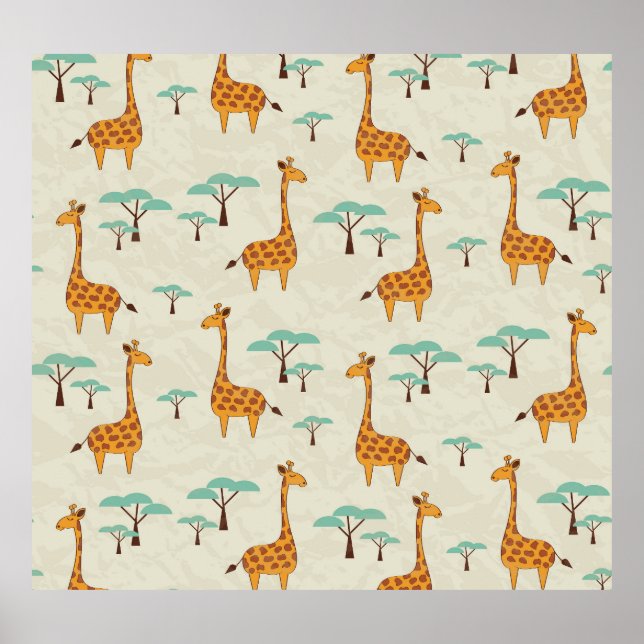 Giraffe träd vintage mönster. poster (Framsidan)