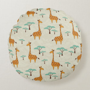 Giraffe träd vintage mönster. rund kudde