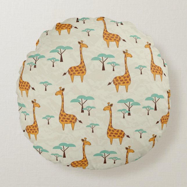 Giraffe träd vintage mönster. rund kudde (Framsidan)