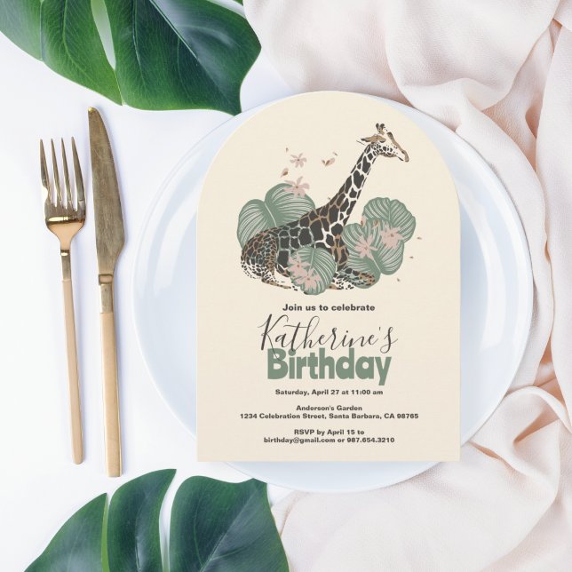 Giraffe Tropical Greenery Animal Birthday Party  Inbjudningar (Skapare uppladdad)