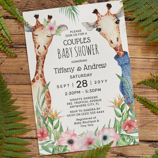 Giraffe & Tropical Greenery Par Baby Shower Inbjudningar (Skapare uppladdad)