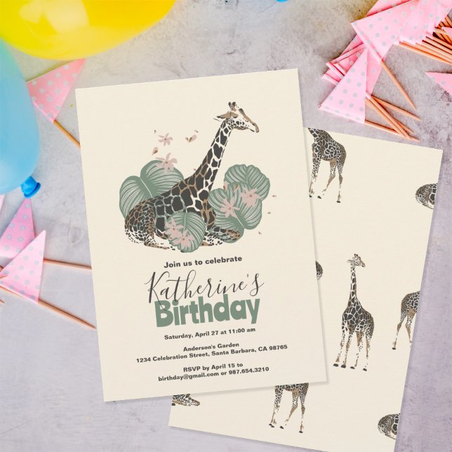 Giraffe Tropisk Grönska Djur Födelsedagsfest  Inbjudningar (Skapare uppladdad)