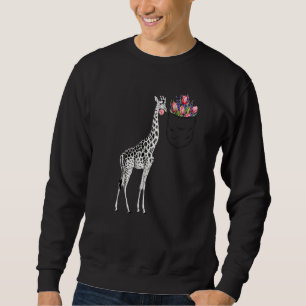 Giraffe Tulip Flower Kids Vuxnas Cute Animal Pocke Lång Ärmad Tröja