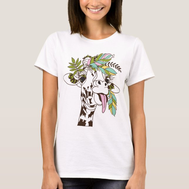 Giraffe tunga - söta och roliga djur för älskare t shirt (Framsida)