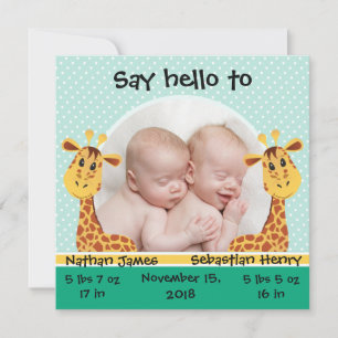 Giraffe Twillingars Birth Notice Meddelande