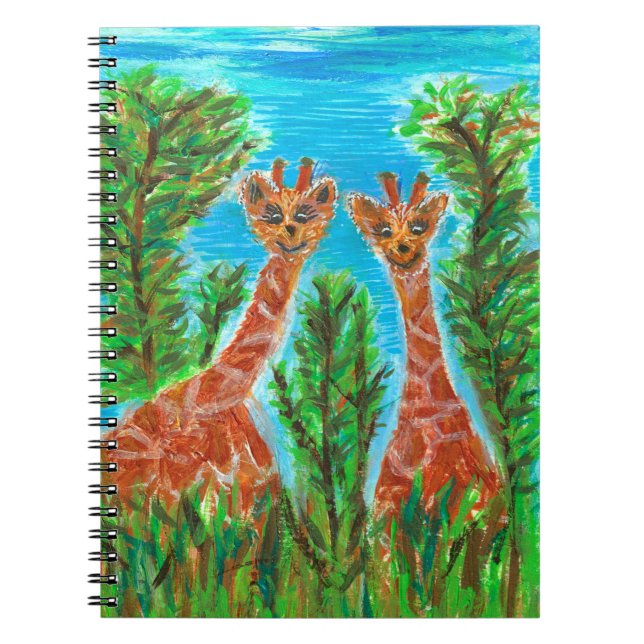 Giraffe Twins – Whimsical Djurkonst Anteckningsbok (Framsidan)