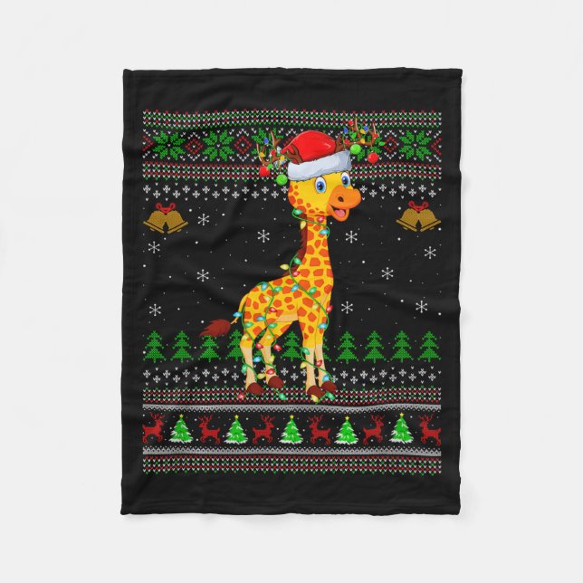 Giraffe Ugly Christmas Sweaters Holiday Santa Cute Fleecefilt (Framsidan)