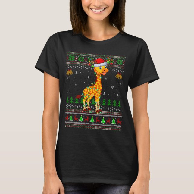 Giraffe Ugly Christmas Sweaters Holiday Santa Cute T Shirt (Framsida)
