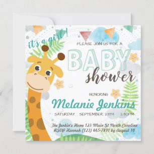 Giraffe vacker, ljusstark babystövel inbjudningar