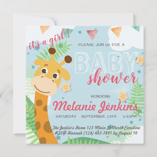 Giraffe vacker roligt Baby Shower Inbjudningar (Framsida)
