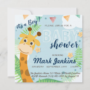 Giraffe vackra roligt Pojke Shower Inbjudningar