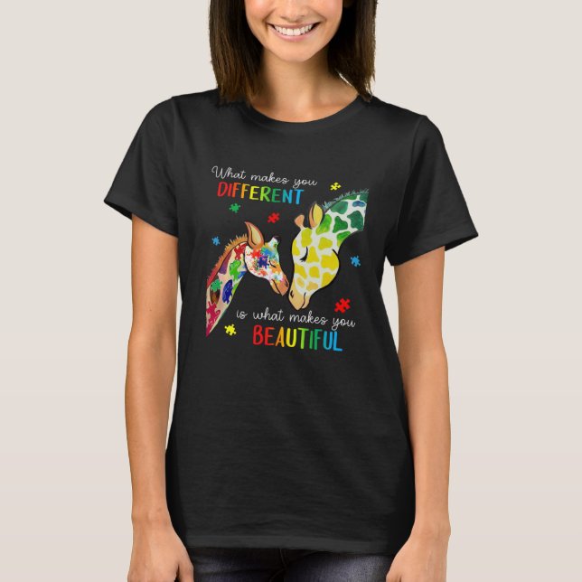 Giraffe Vad Gör Dig Annorlunda Autism Acceptans T Shirt (Framsida)