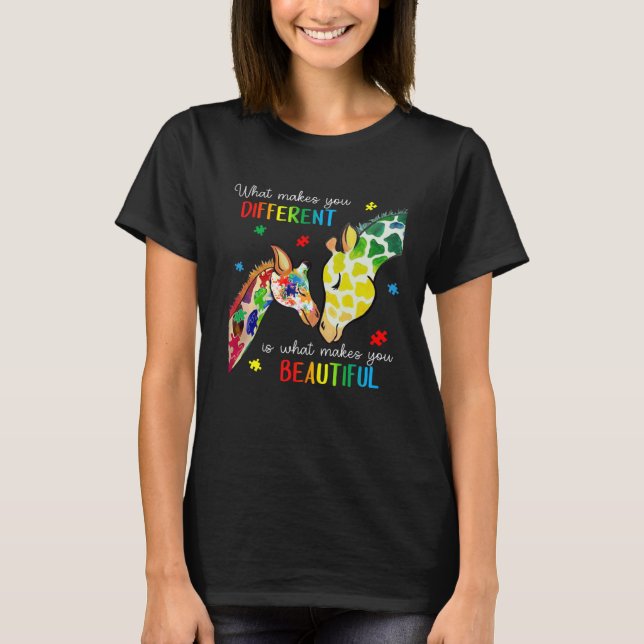 Giraffe Vad Gör Dig Annorlunda Autism Acceptans T Shirt (Framsida)