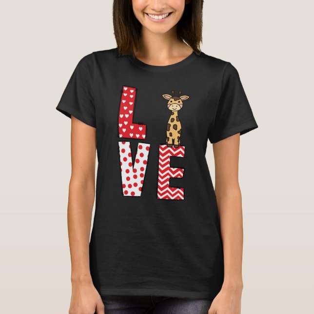 Giraffe Valentines Day Love Valentine Cute Hearts T Shirt (Framsida)