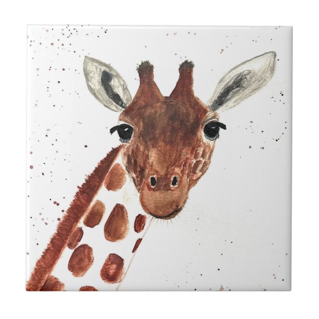 Giraffe vattenfärgsdjur Safari African Jungle Kakelplatta (Framsidan)