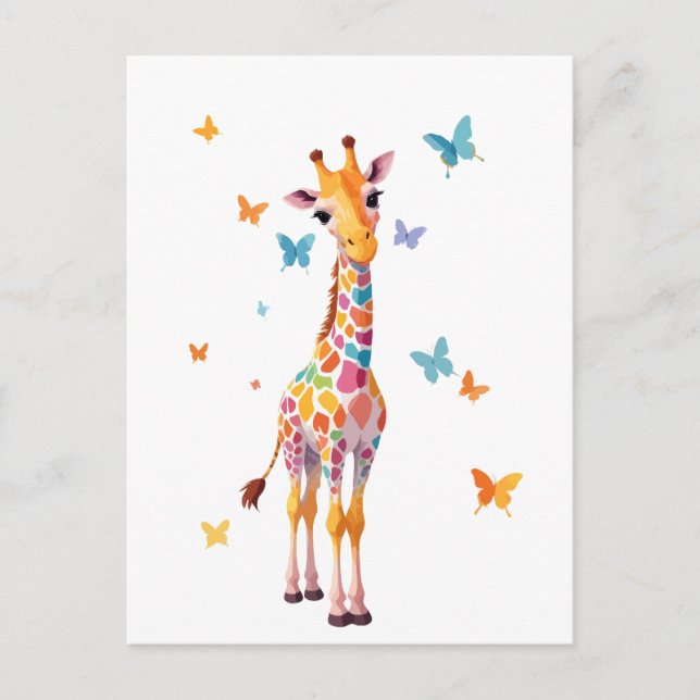 Giraffe Vector Painting Adsible Roligt Animal Play Vykort (Framsida)