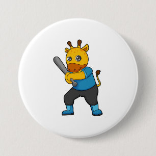 Giraffe vid Baseball med Baseball fladdermus Knapp