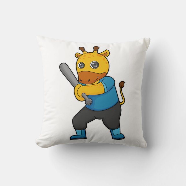 Giraffe vid Baseball med Baseball fladdermus Kudde (Framsida)