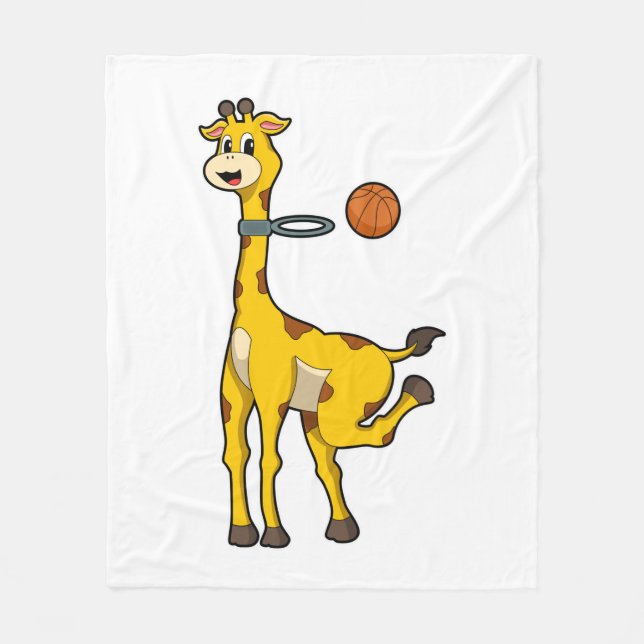 Giraffe vid Basketball med Basketball ring Fleecefilt (Framsidan)
