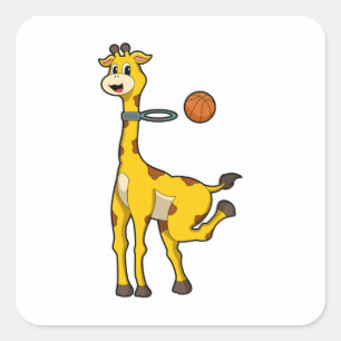 Giraffe vid Basketball med Basketball ring Fyrkantigt Klistermärke