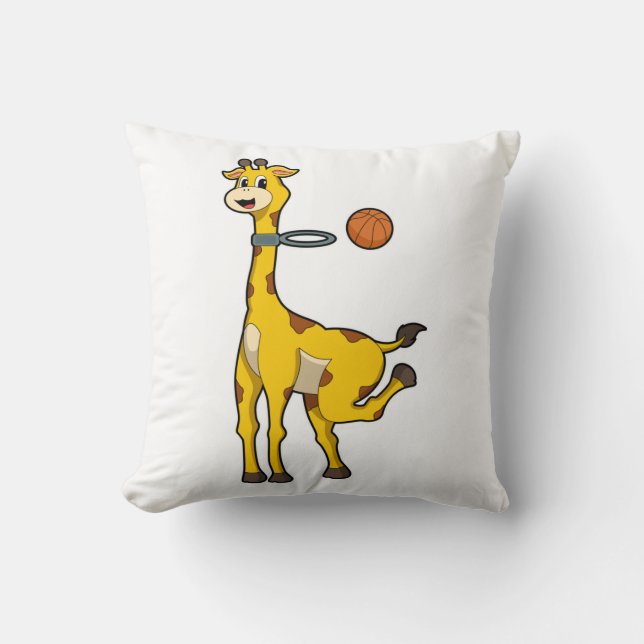 Giraffe vid Basketball med Basketball ring Kudde (Framsida)