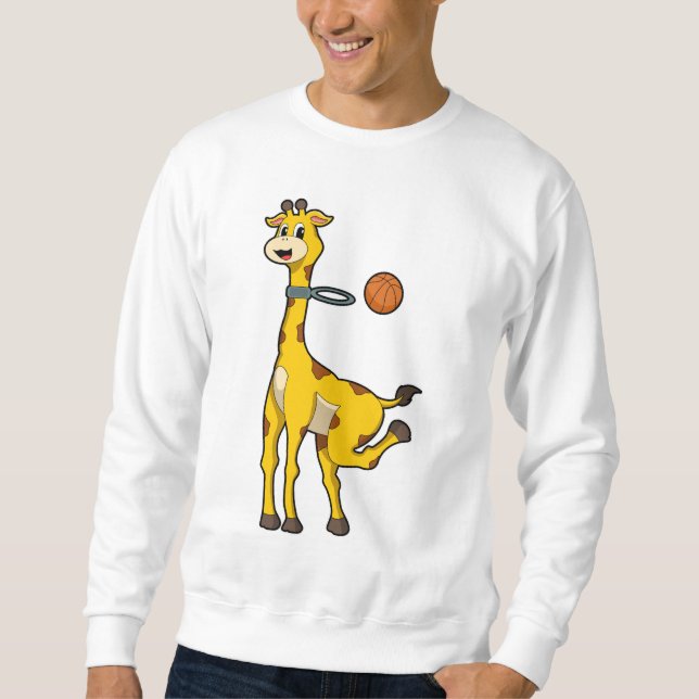 Giraffe vid Basketball med Basketball ring Lång Ärmad Tröja (Framsida)