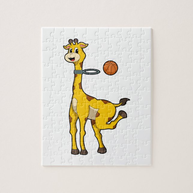 Giraffe vid Basketball med Basketball ring Pussel (Vertikal)