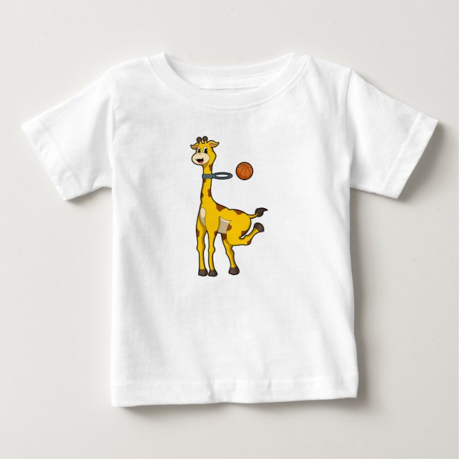 Giraffe vid Basketball med Basketball ring T Shirt (Framsida)