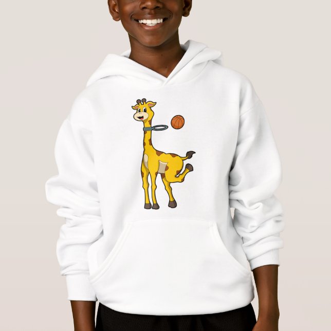 Giraffe vid Basketball med Basketball ring T Shirt (Framsida)