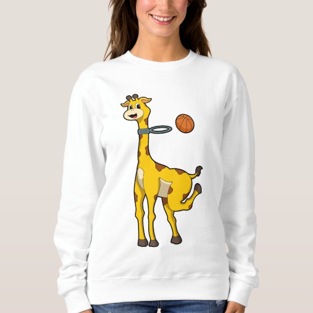 Giraffe vid Basketball med Basketball ring T Shirt (Framsida)