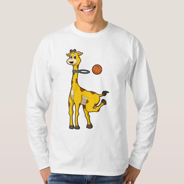 Giraffe vid Basketball med Basketball ring T Shirt (Framsida)
