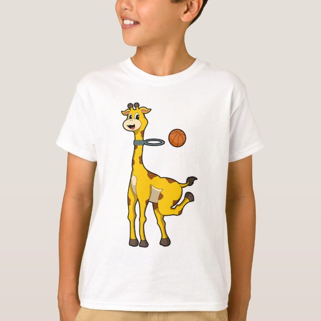 Giraffe vid Basketball med Basketball ring T Shirt (Framsida)