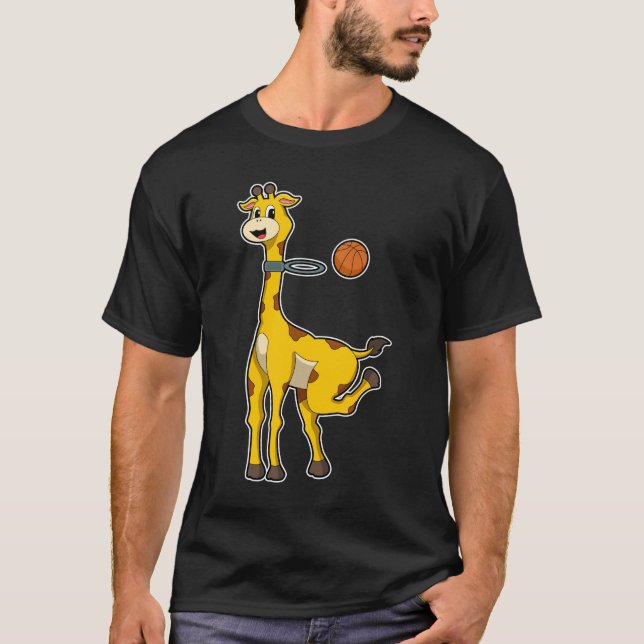 Giraffe vid Basketball med Basketball ring T Shirt (Framsida)