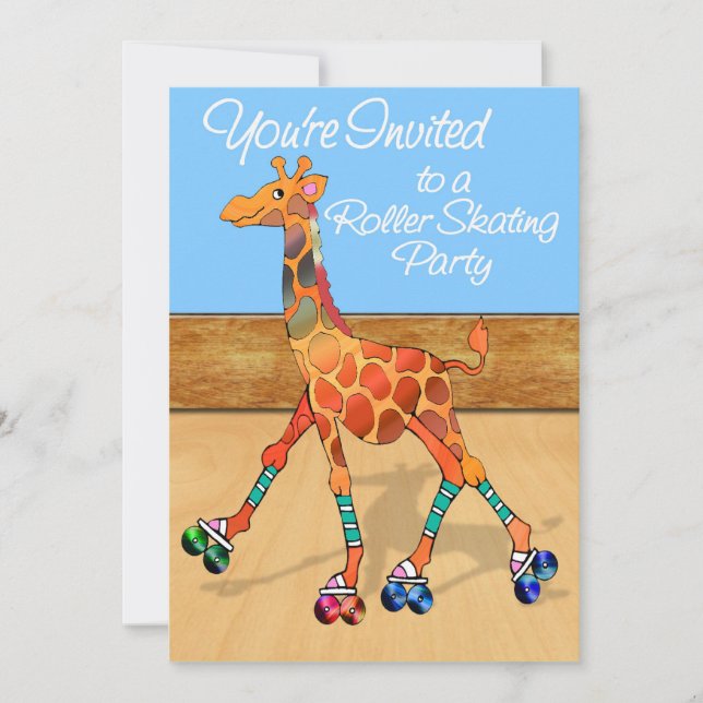 Giraffe vid Roller Rink Party Inbjudningar (Framsida)