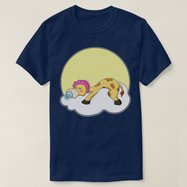 Giraffe vid Sleeping med Cloud Sol T Shirt (Design framsida)