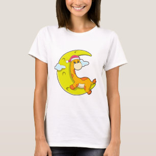 Giraffe vid Sleeping med Måne T Shirt