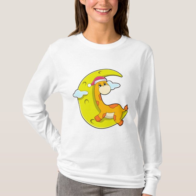 Giraffe vid Sleeping med Måne T Shirt (Framsida)