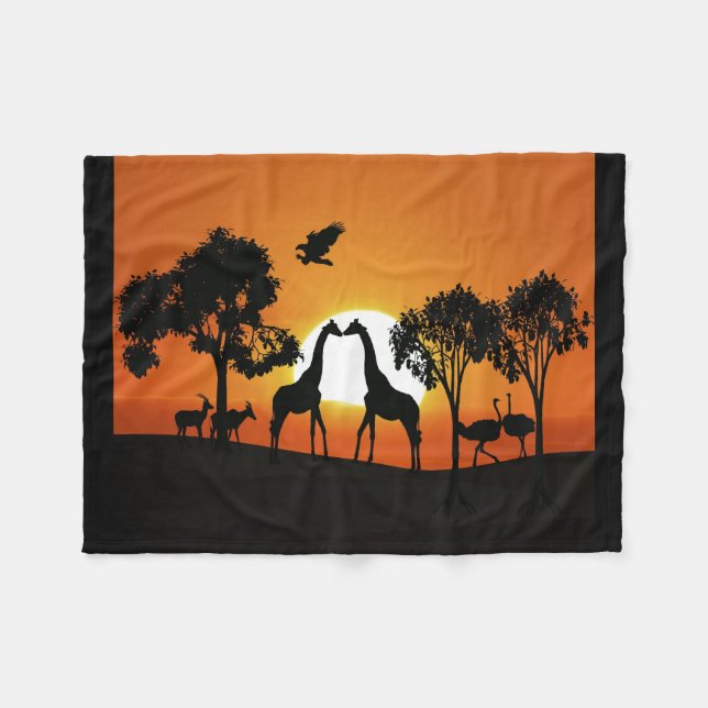 Giraffe vid solnedgång fleecefilt (Framsidan (Horisontell))