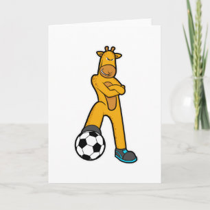 Giraffe vid sport med fotbollsboll kort