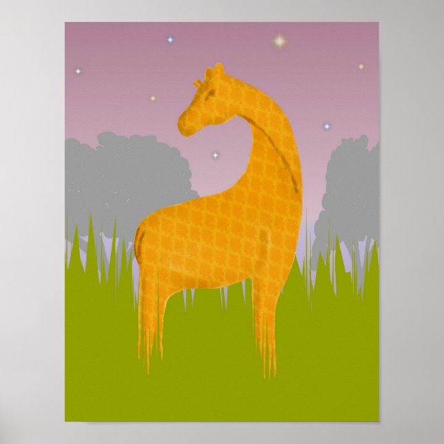 Giraffe vid Sunset på Grassy Plain Poster (Framsidan)