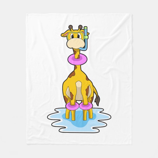 Giraffe vid Swimming med Simma ring Fleecefilt (Framsidan)