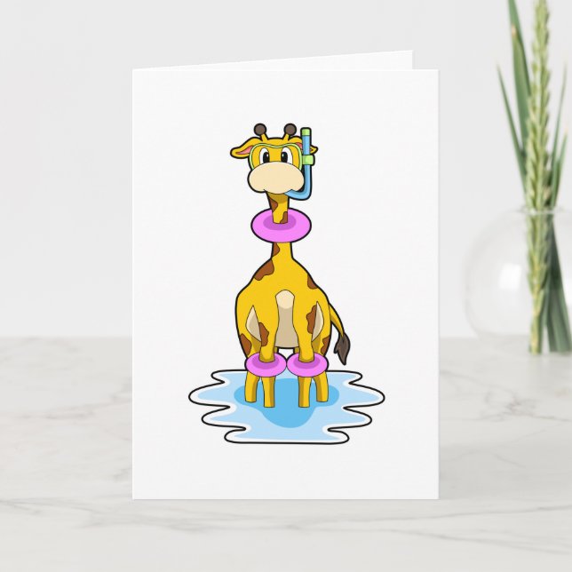 Giraffe vid Swimming med Simma ring Kort (Framsida)