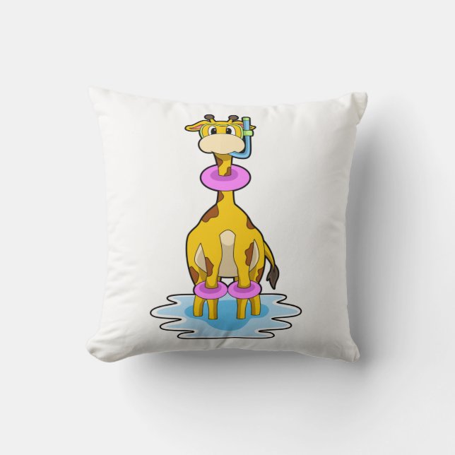 Giraffe vid Swimming med Simma ring Kudde (Framsida)