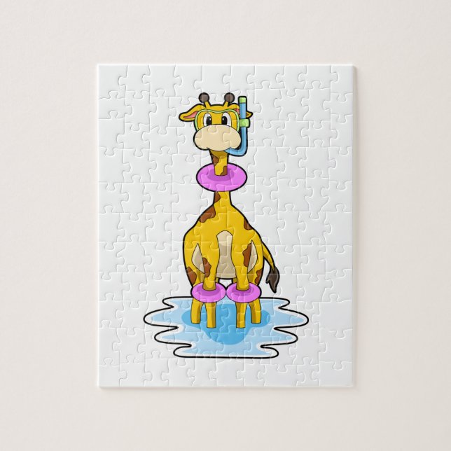 Giraffe vid Swimming med Simma ring Pussel (Vertikal)