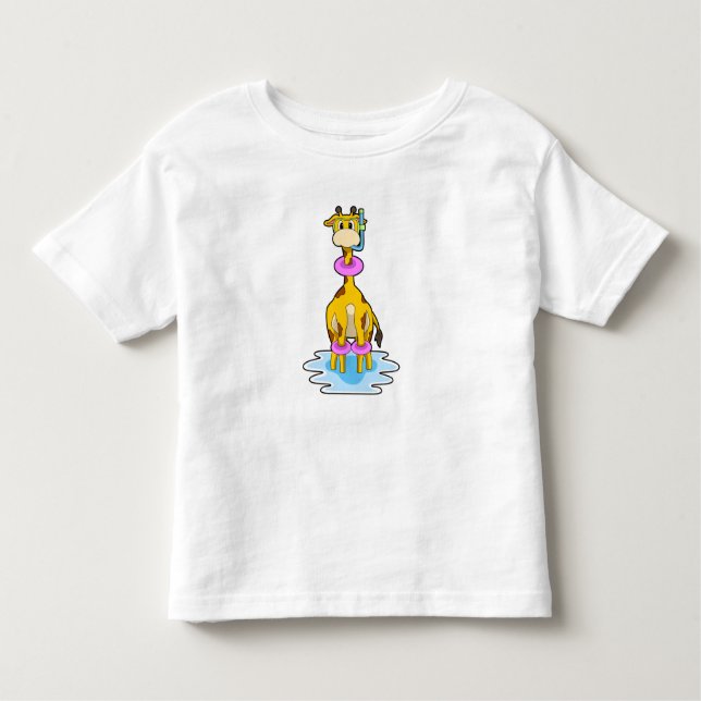 Giraffe vid Swimming med Simma ring T Shirt (Framsida)