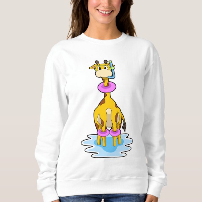 Giraffe vid Swimming med Simma ring T Shirt (Framsida)