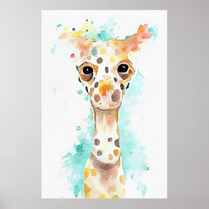 Giraffe Vild Animal Nature Watercolor Art Painting Poster