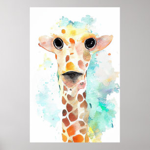 Giraffe Vild Animal Nature Watercolor Art Painting Poster