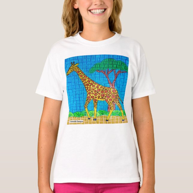 Giraffe (vit) - Flickans grundläggande T-Shirt (Framsida)