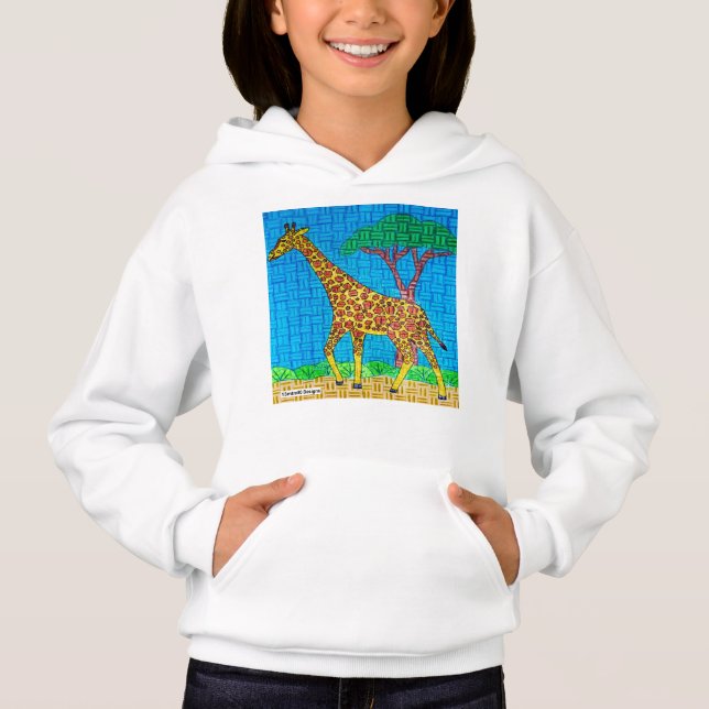 Giraffe (vit) - Flickans Hoodie T Shirt (Framsida)